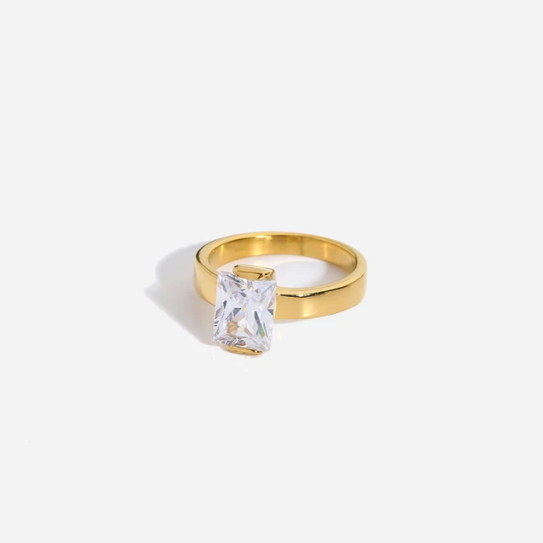 Golden Radiance Rectangular Solitaire Ring