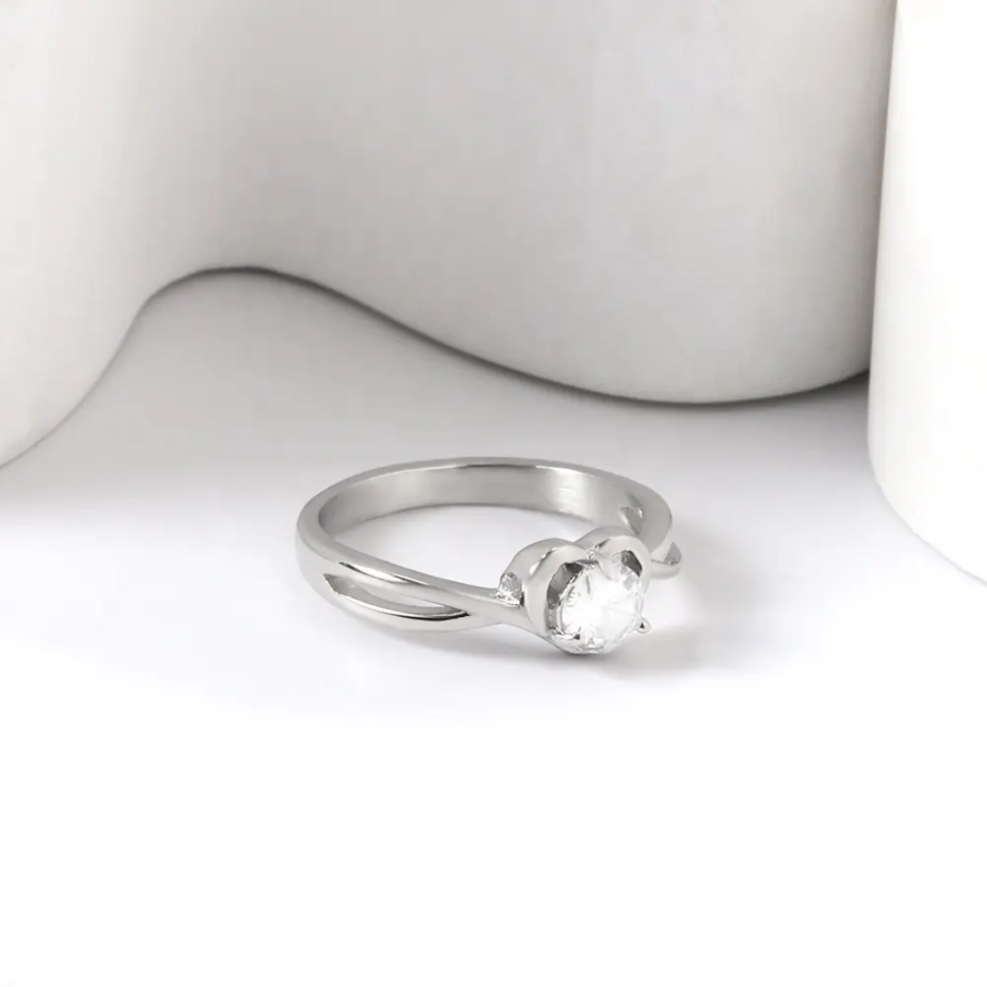 Silver Embrace Bypass Solitaire Ring